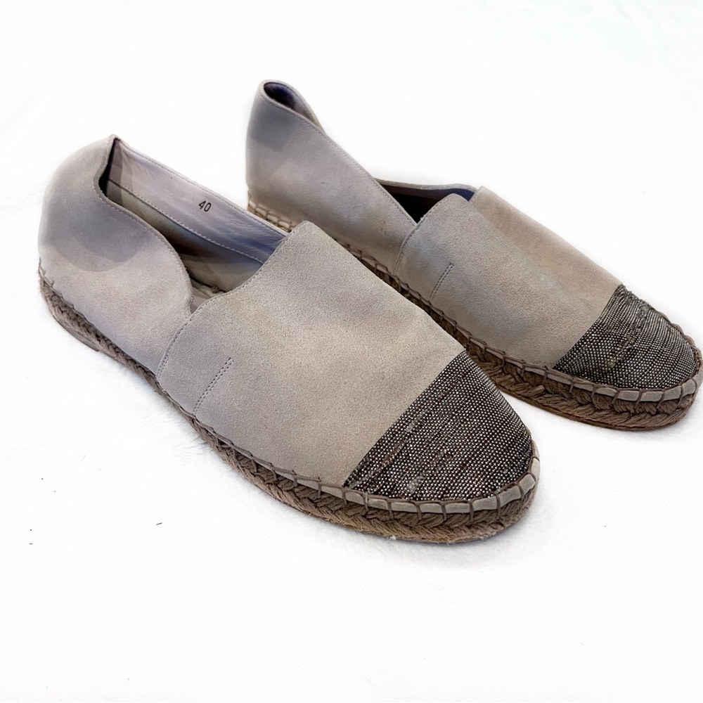 BRUNELLO CUCINELLI ESPADRILLES Slip On with Beaded Toe Beige Suede